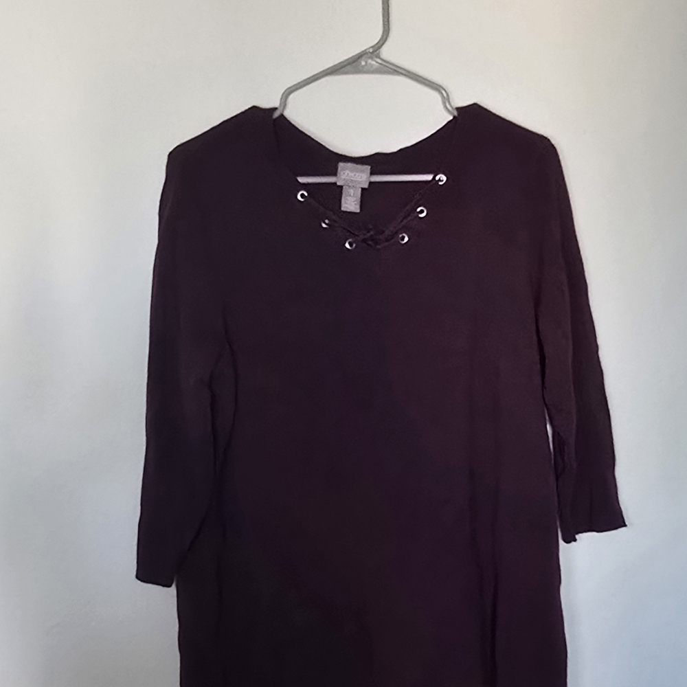 Chico’s Lace-Up Top Dark Plum Purple Business Casual Workwear Size 1